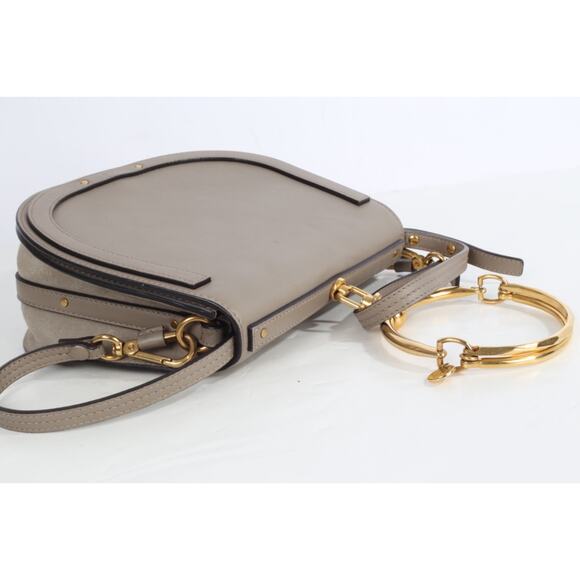 Chloe Nile Medium Bracelet Bag Motty Gray Calf Leather Logo Shoulder Crossbody - Picture 6 of 16